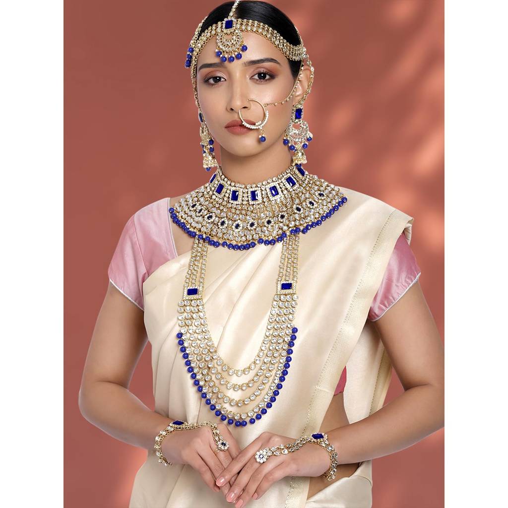 Ethnic Indian Traditional Kundan Dulhan Bridal Jewellery Set With Choker Earrings Maang Tikka Hathphool Gift 
For  : PF36BR02B