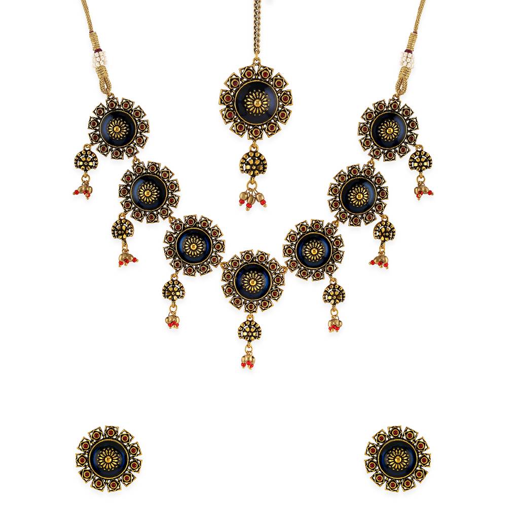Arabian Nights Antique Gold Round Brass Jewellery Set : 8905124423945