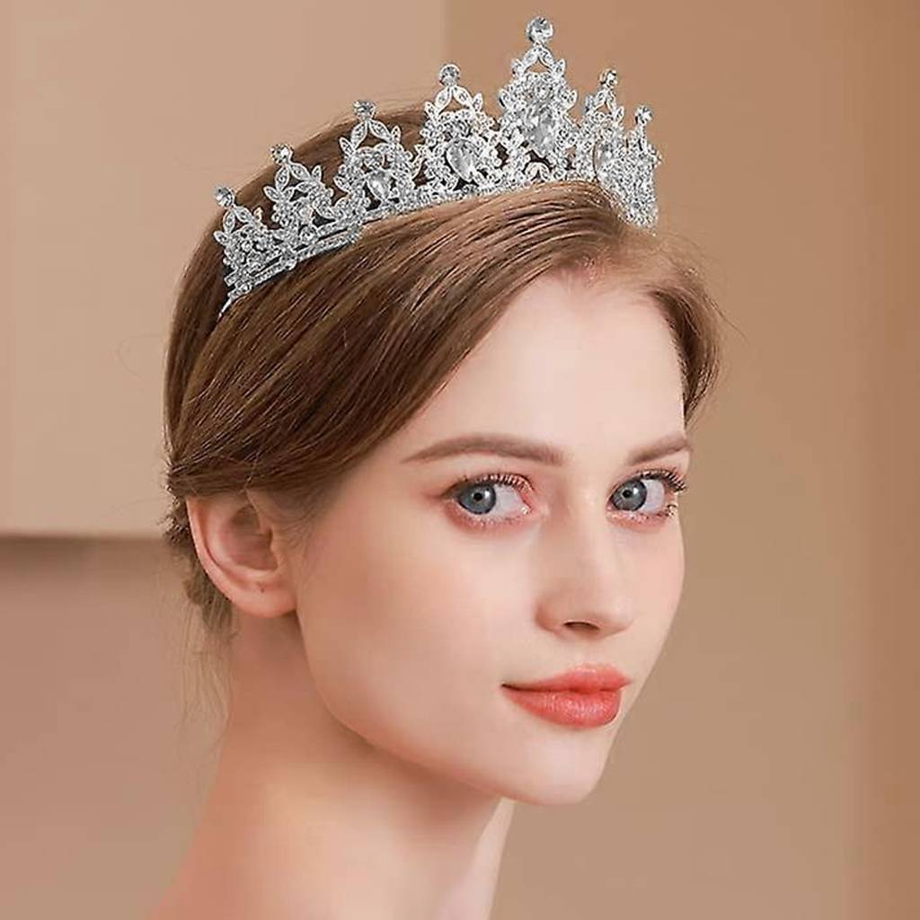 Peora Silver Plated Cubic Zirconia Studded Princess Tiara Crown Hair Accessory Gift For Girls & Women. : PX9CW09