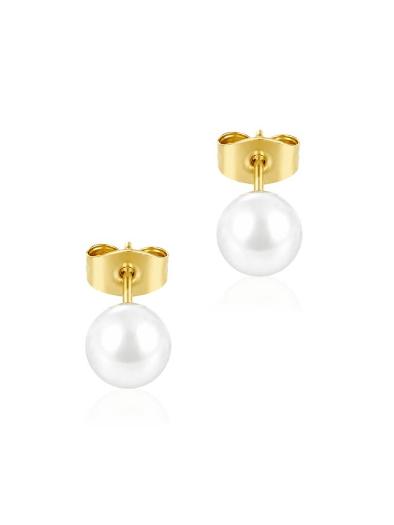 18K Gold Plated Stainless Steel Waterproof & Anti-Tarnish Pearl Stud Earrings : E99ASSS0G