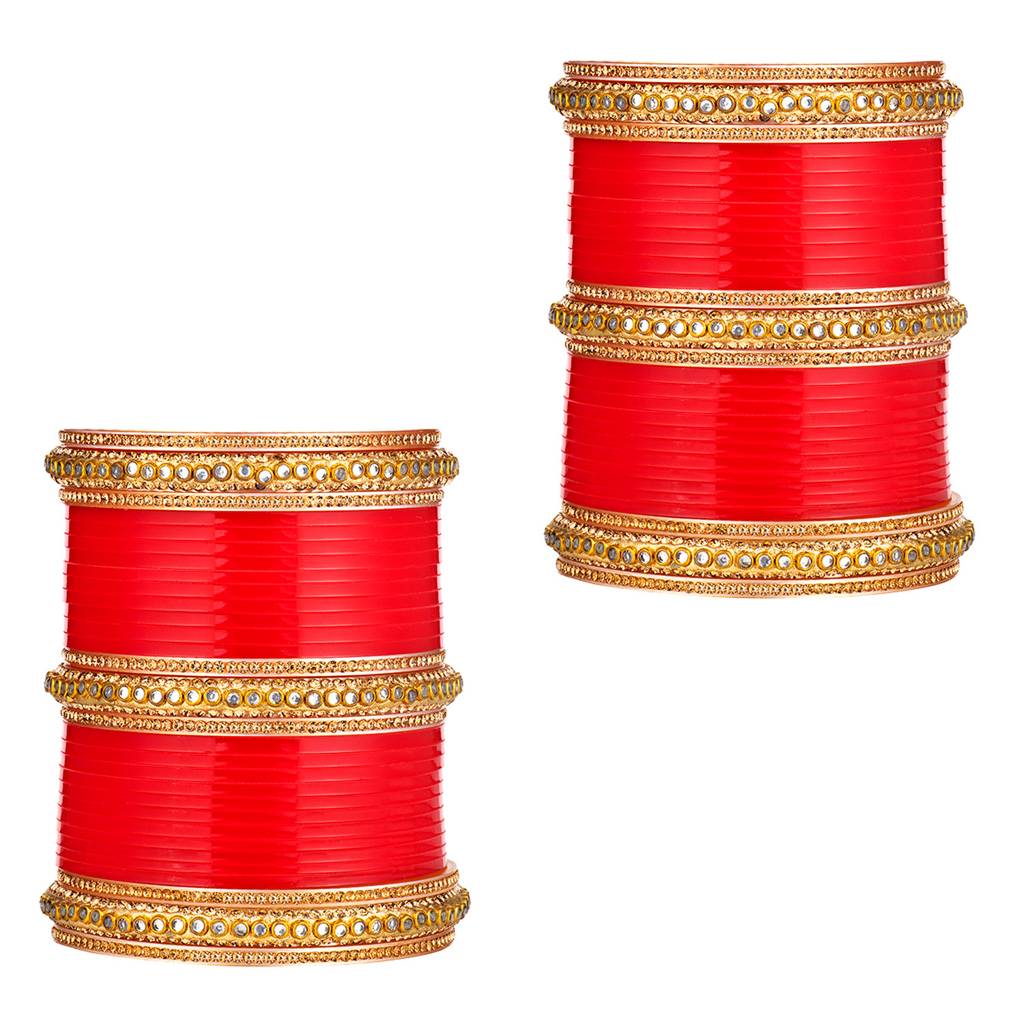 Peora Red Chuda Chura Bangle Set Indian Traditional Ethnic Fashion Jewellery For Women : PF51B25R