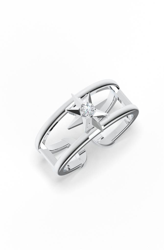 North Star Moissanite Adjustable Ring In 925 Sterling Silver : SILLUXR003_S