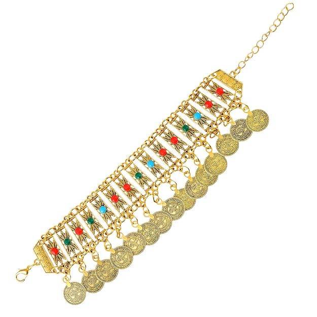 Crystals Studded Coin Tassels Bracelet Ethnic Jewellery For Women & Girls : PX9B177G