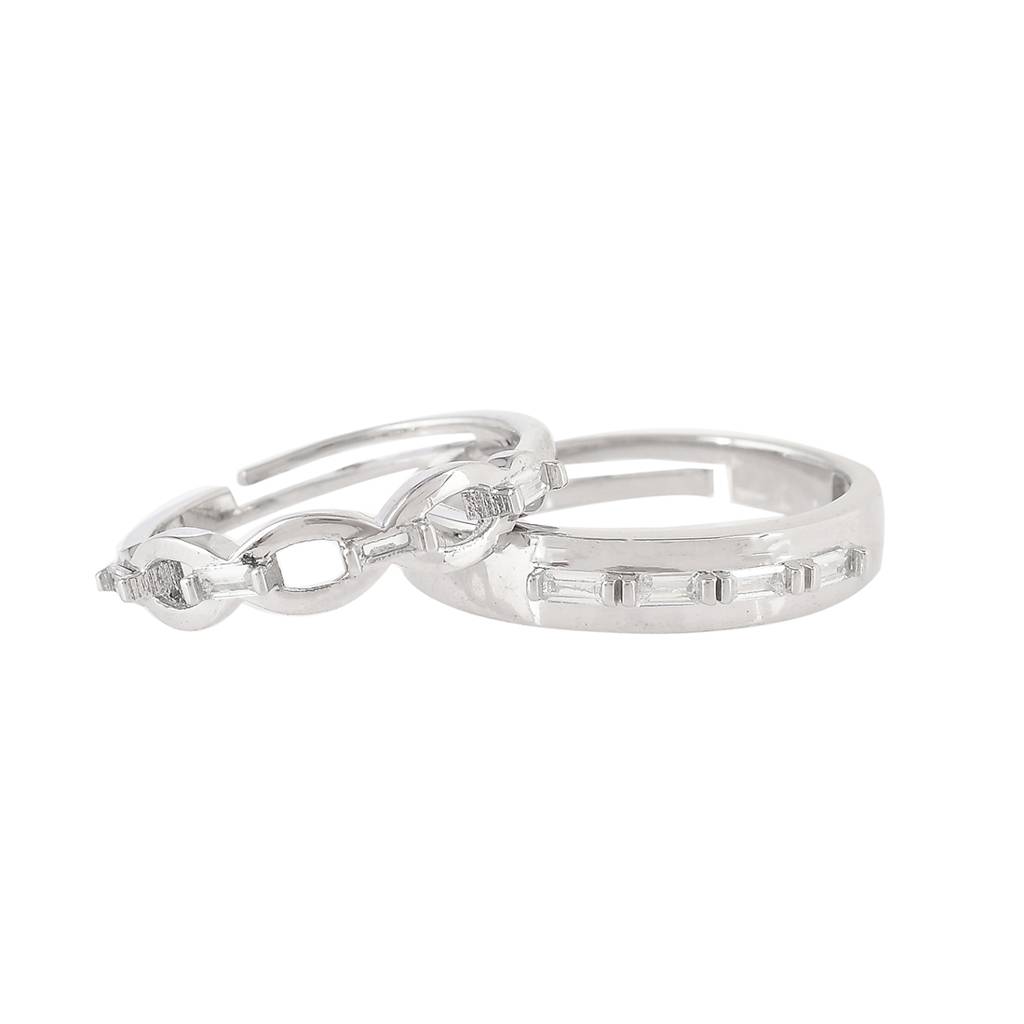 925 Silver Zirconia Ink Design Couple Rings : 8905124492712
