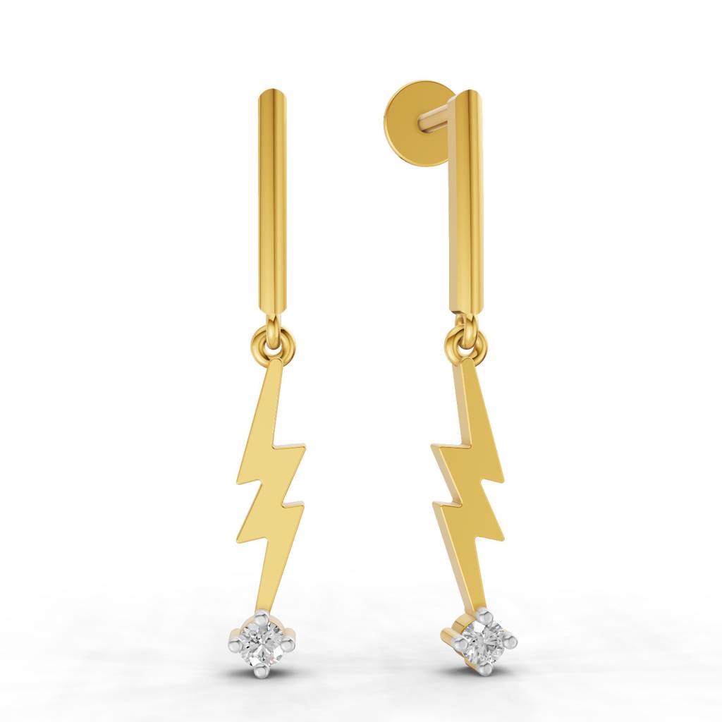 Lab Grown Diamond 0.07Ct 925 Sterling Silver Gold Plated Lightning Bolt Earrings : SQT19739-EG-925S-007CT