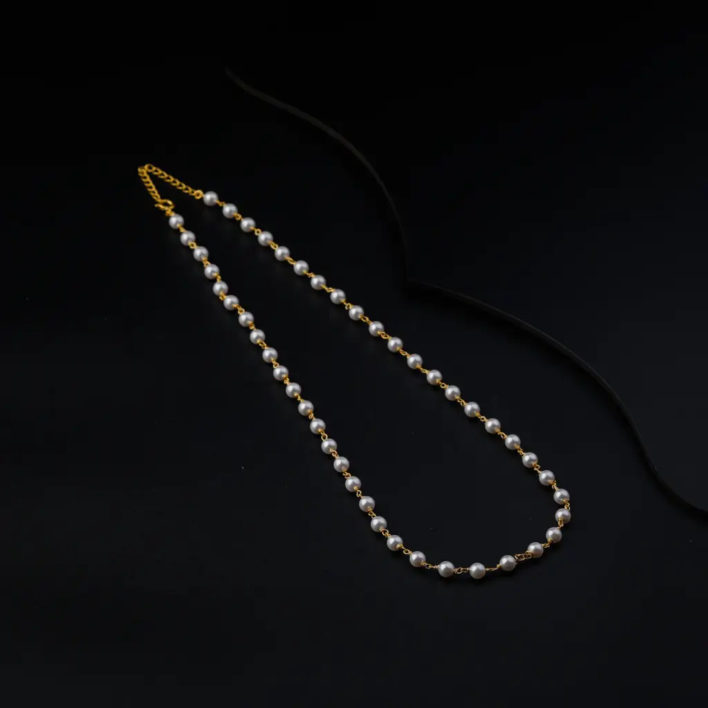 Silver Single Pearl Chain Necklace |  92.5 Silver | 22K Gold Plated : 1620887