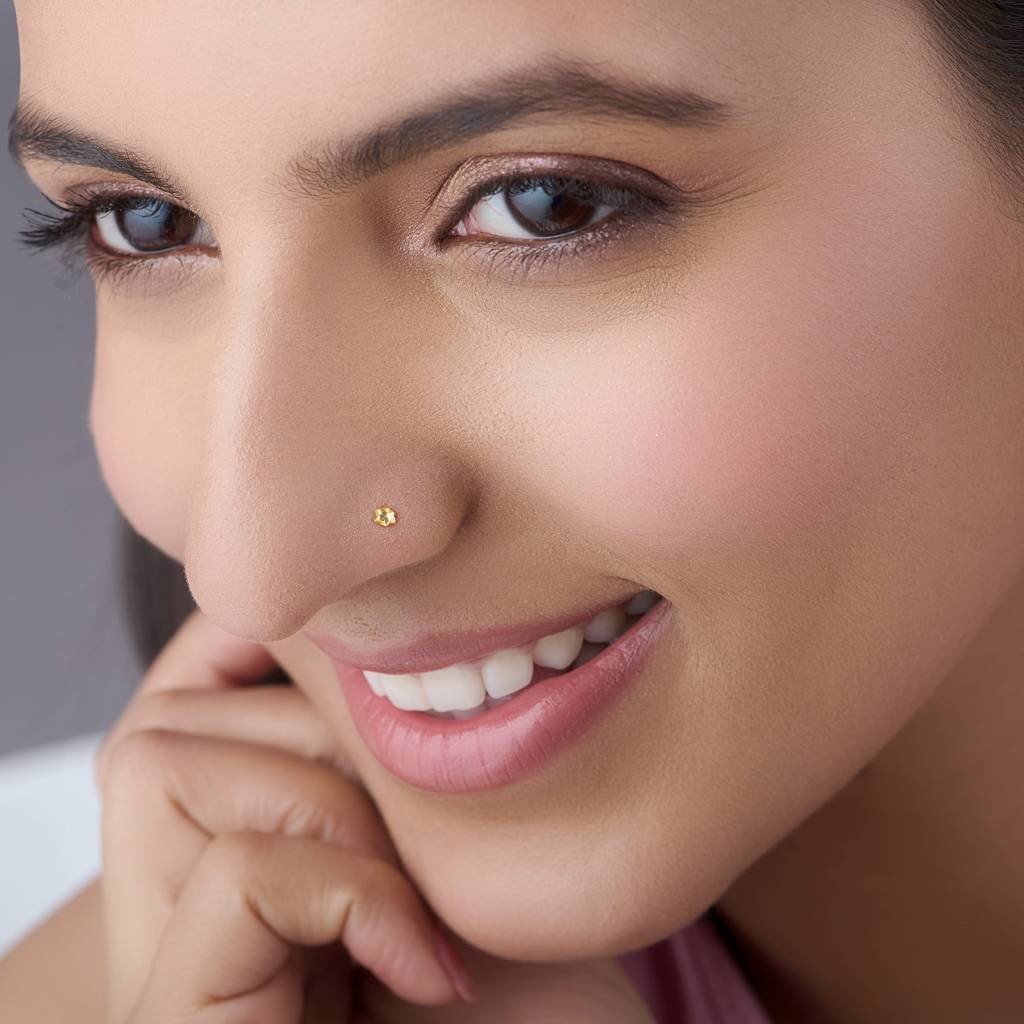 Yuvora 18K Yellow Gold Star Petal Nose Pin For Women | Screw Back Closure | Bis Hallmarked | Pure Gold Nose  : DNP1043-18YG-IS