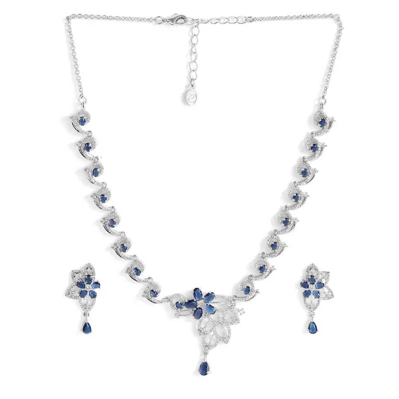 Cz Floral Statement Necklace Set | Grand Festive & Cocktail Jewellery : AD-937-IRBL-NKER