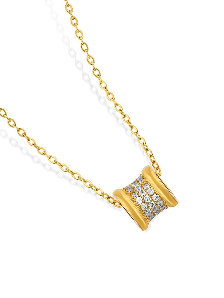 18K Gold Plated Pave Barrel Necklace Stainless Steel Waterproof & Anti-Tarnish : N26DGSS0G
