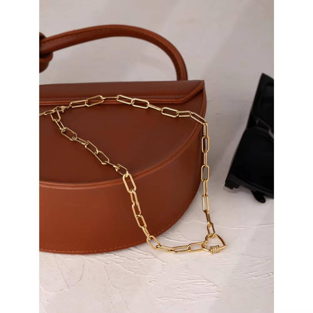 Saanvi Pave Heart Link Necklace - Gold | 18K Gold Plated | Waterproof, Hypoallergenic & Anti-Tarnish : DSVDJY05250001