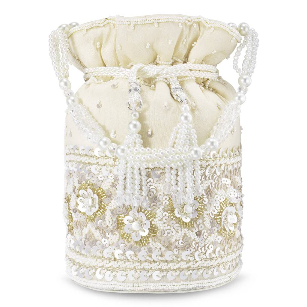 Potli Purses For Women Handmade Evening Handbag Stylish Bridal Fashion Wristlet Bag For Girls (P46Br) : P46W