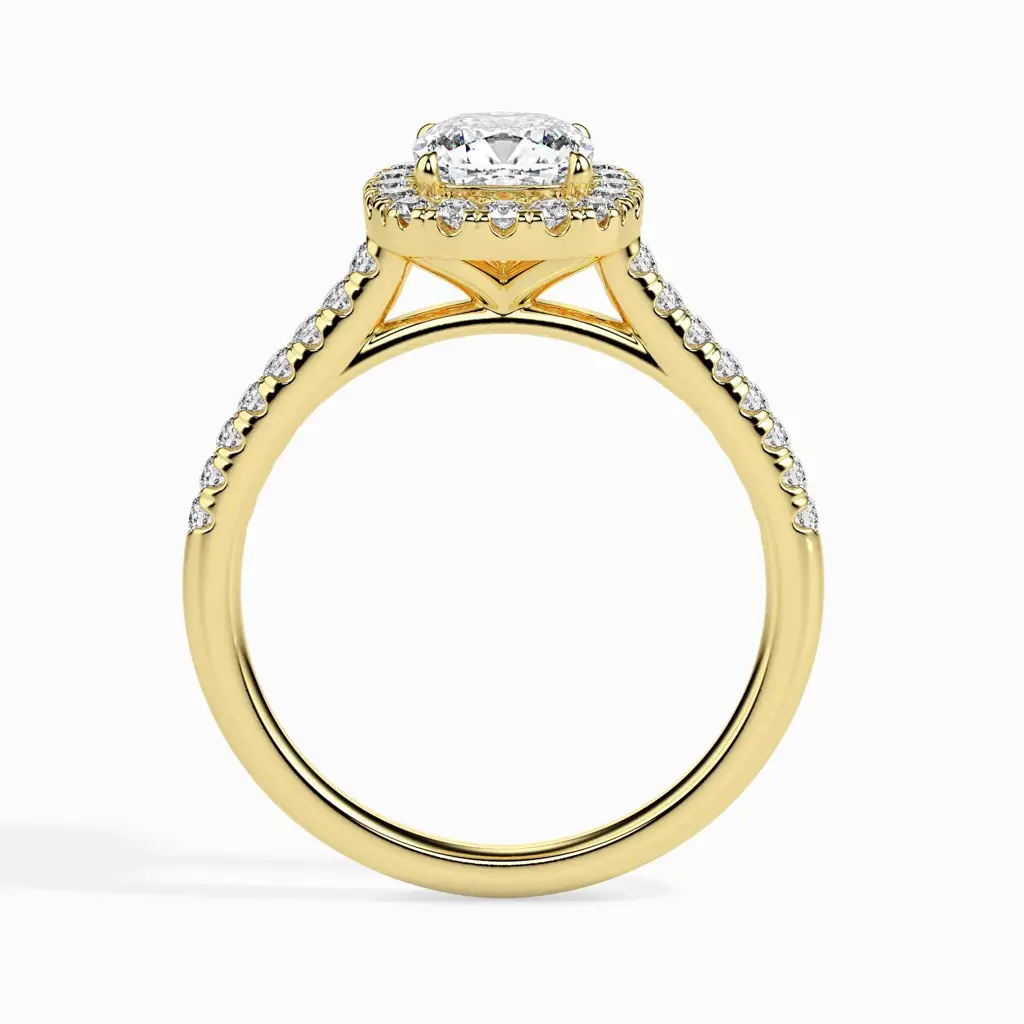 1 Carat Cushion Solitaire Ring With Halo In Diamond Band : 09kYellowZNR151F10