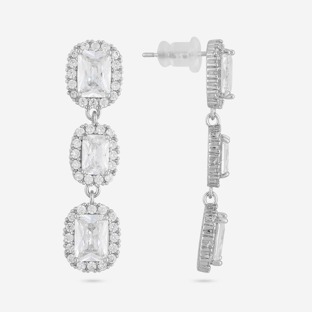 White - Plated Casual Wear Trendy Zircon Earring - 467009 : 467010