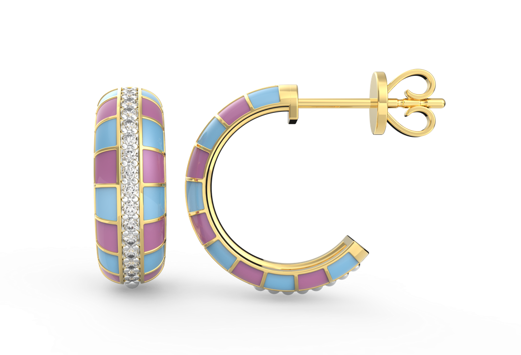 Candyline Enamel Hoops|18Kt Gold Vermeil|Lab Diamonds|Lifetime Warranty : E925YellowZNE226F0