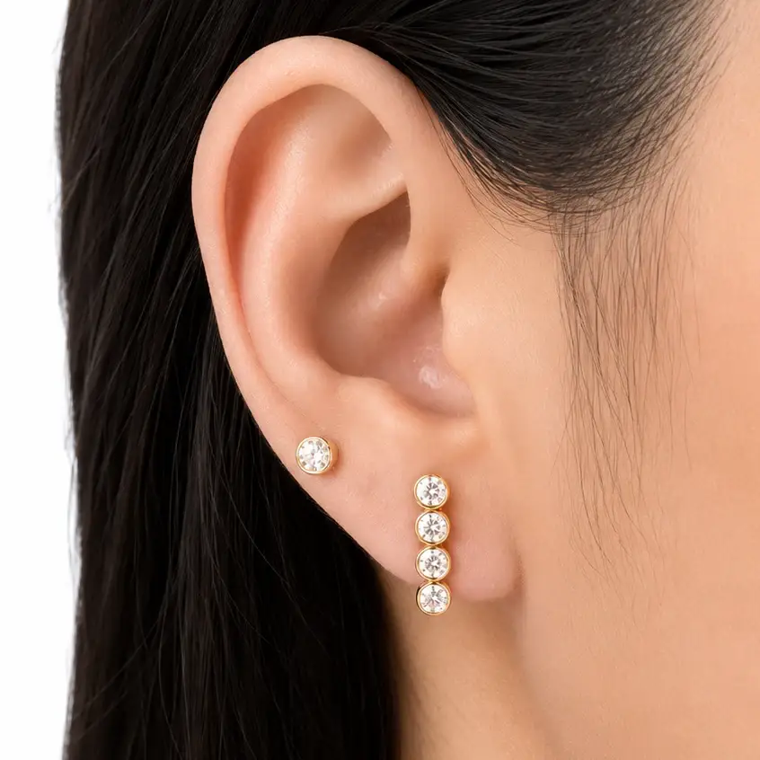 Crystal Bar Jewellery Set (Necklace + Earrings) | 18K Gold Plated | Cz Stones : TWLK-JWLRYSET-WMNS-CRSTLBAR-GLD-PK3