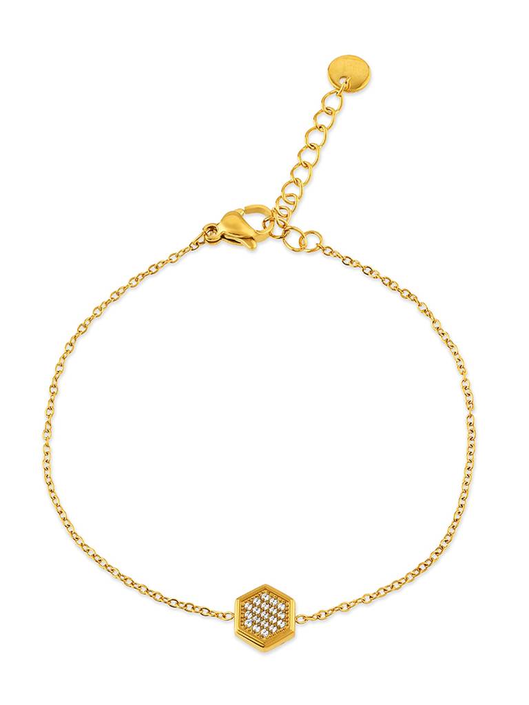18K Gold Plated Golden Hive Bracelet Stainless Steel Waterproof & Anti-Tarnish : B14ASSS0G