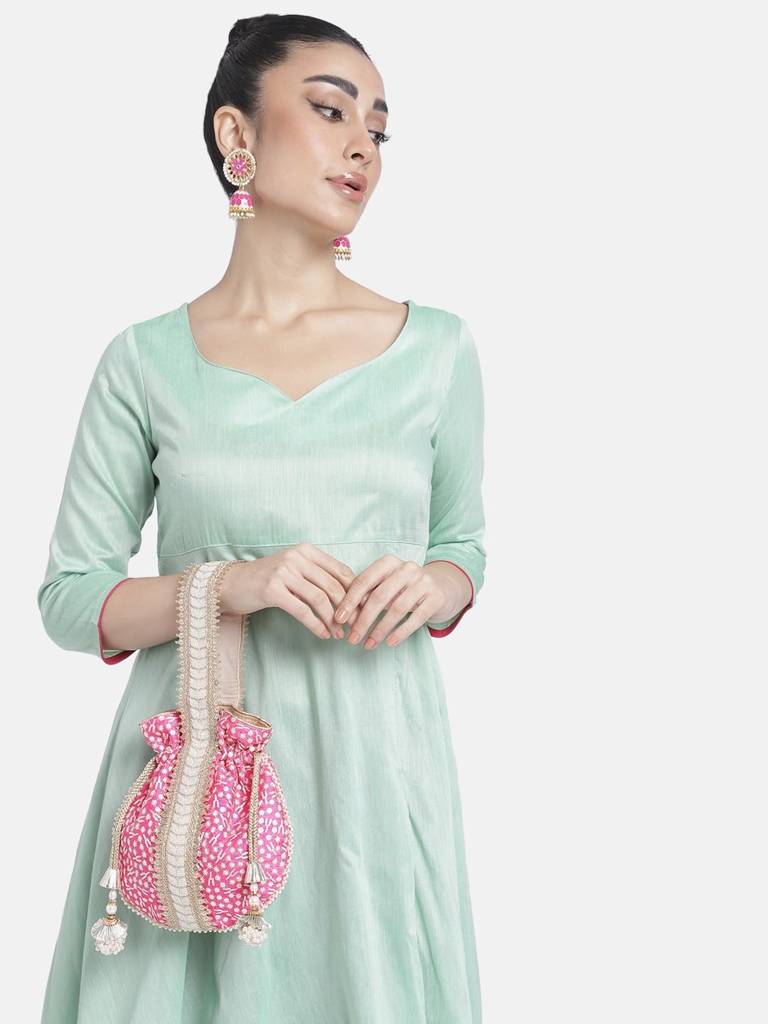 Rani Pink Potli Bag For Women Handmade Evening Wristlet Handbag Stylish Bridal Purse Fashion Bag For Girls (P93Rp) : P93RP
