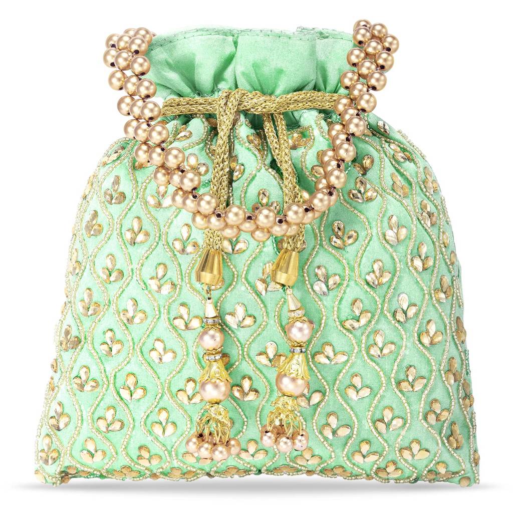 Potli Purses For Women Handmade Evening Handbag Stylish Bridal Fashion Wristlet Bag For Girls (P27B) : P27MNT