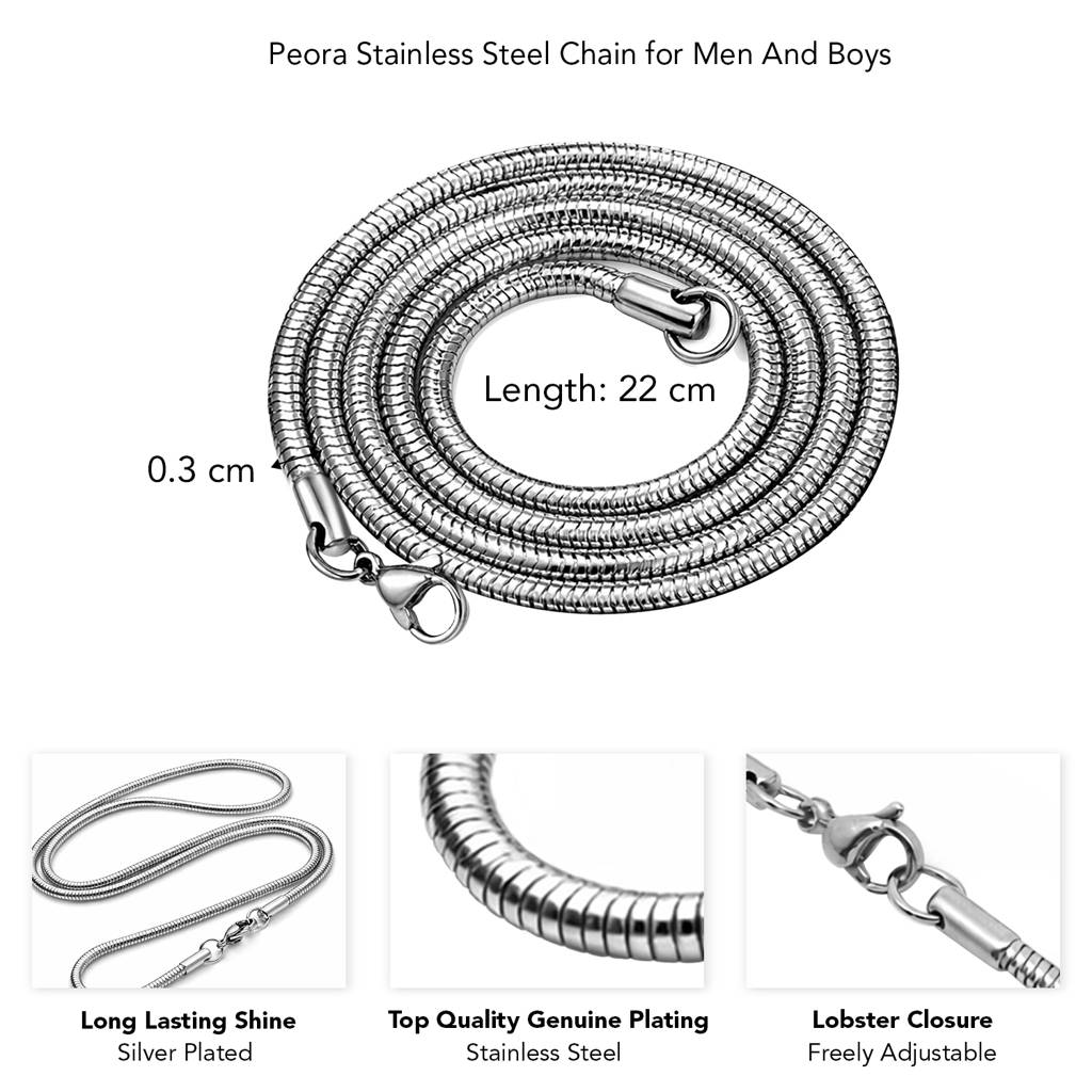 Fancy Snake Link Chain For Men & Boys | Silver Plated | Stainless Steel | Casual Stylish Design Jewellery | Annive : PX9CH172S