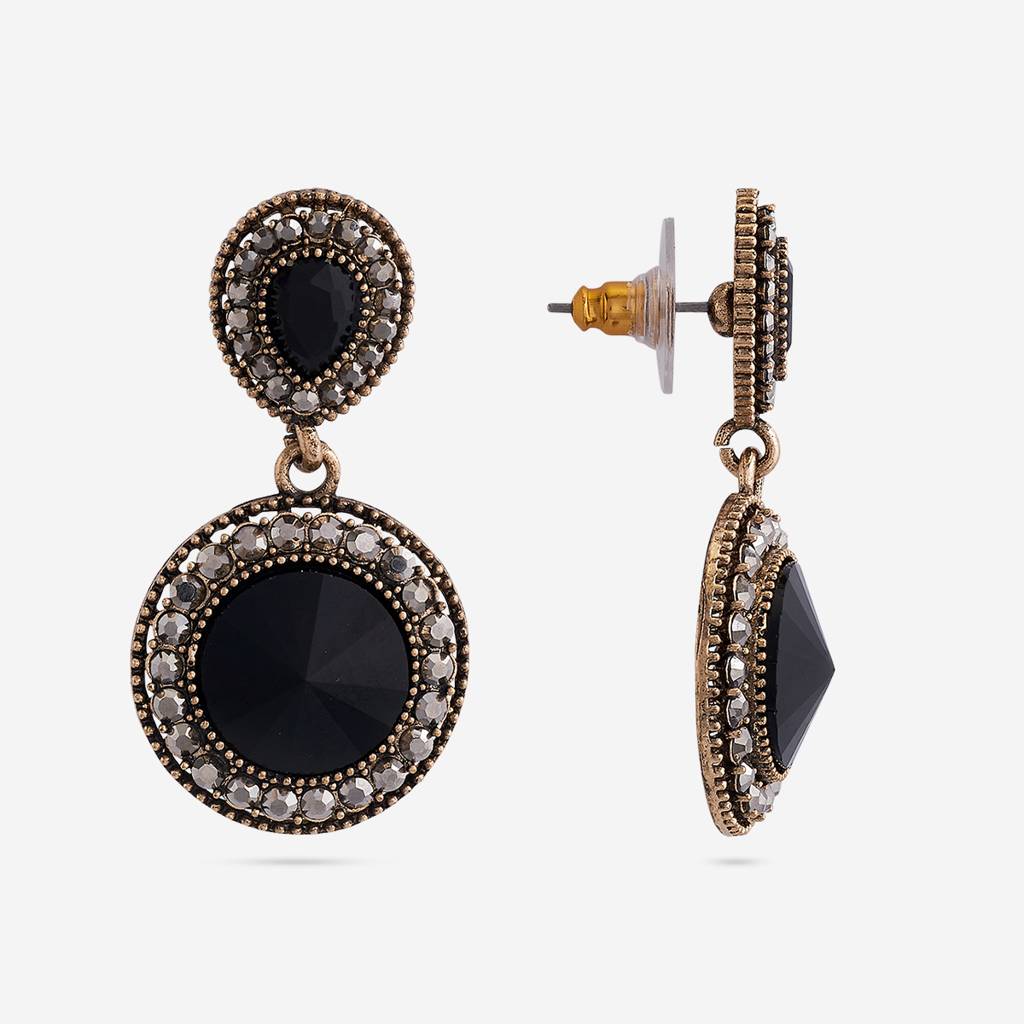 Black Oxidised - Plated Casual Wear Trendy Earring - 450863 : 450864