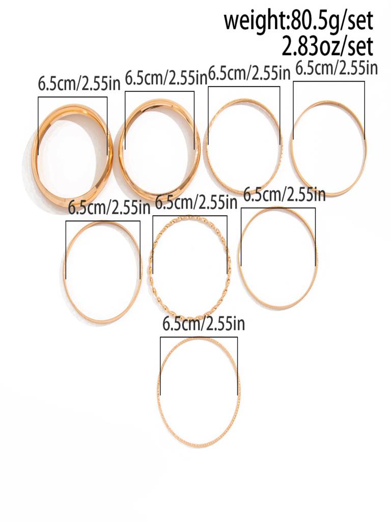 Set Of 8 - Plated Anti-Tarnish Statement Bold Bangle Stack Bracelets : ASX1225B5535G