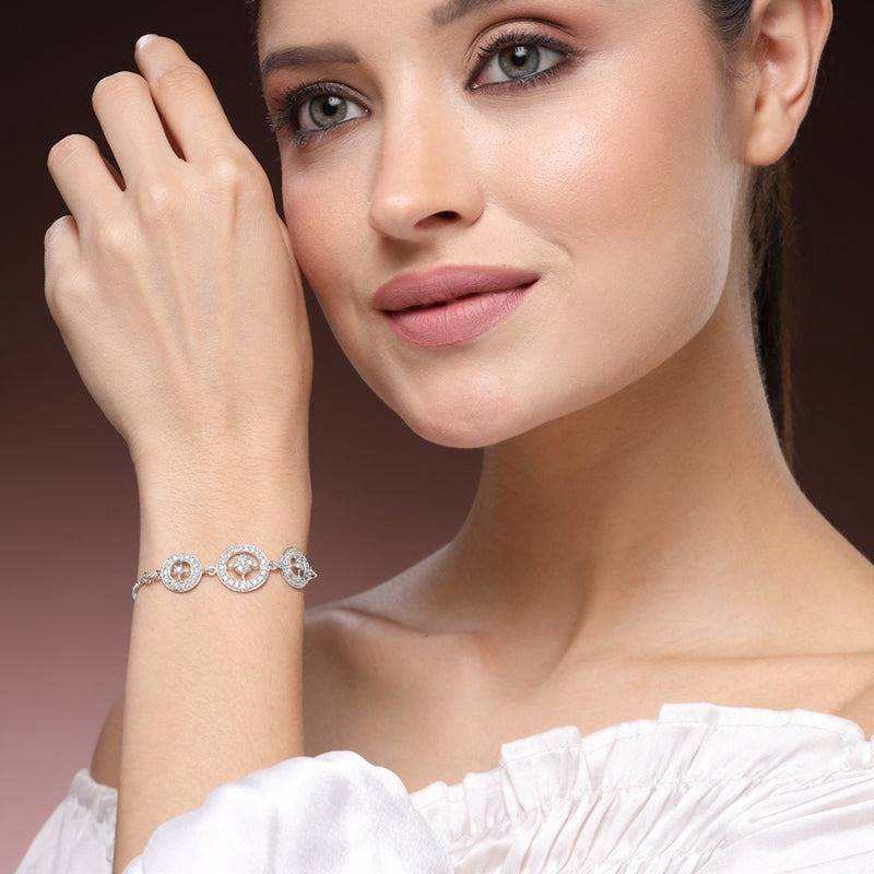 Luxury  Cubic Zirconia Bracelet In Rhodium Plating – Designer Party & Festive Wear : AD-130-IRBR