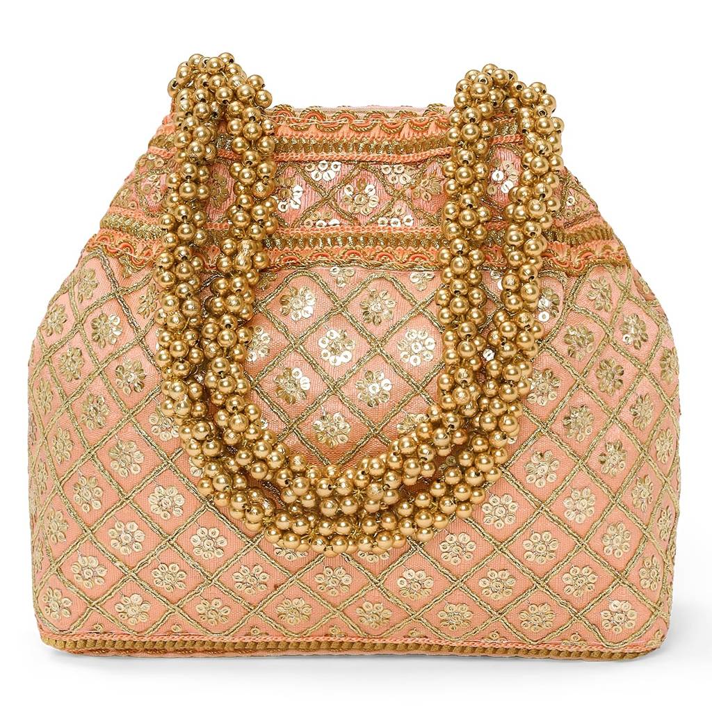 Peach Patterned Potli Bag Ethnic Wristlet Purse For Women & Girls : P121PCH