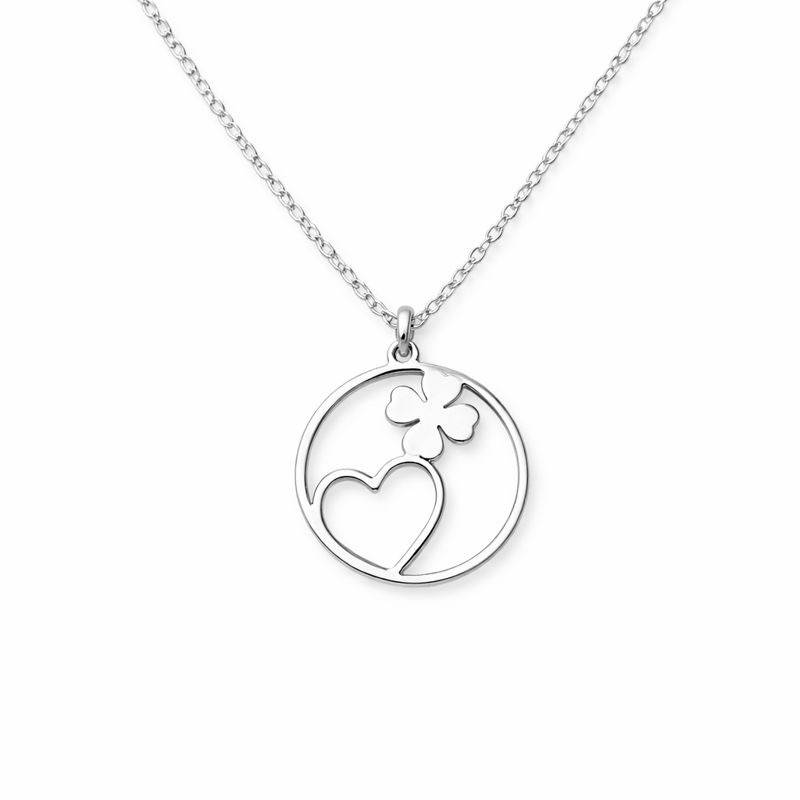 Lucky Love Silver Pendant – Clover & Heart Charm : TRPBJX0064