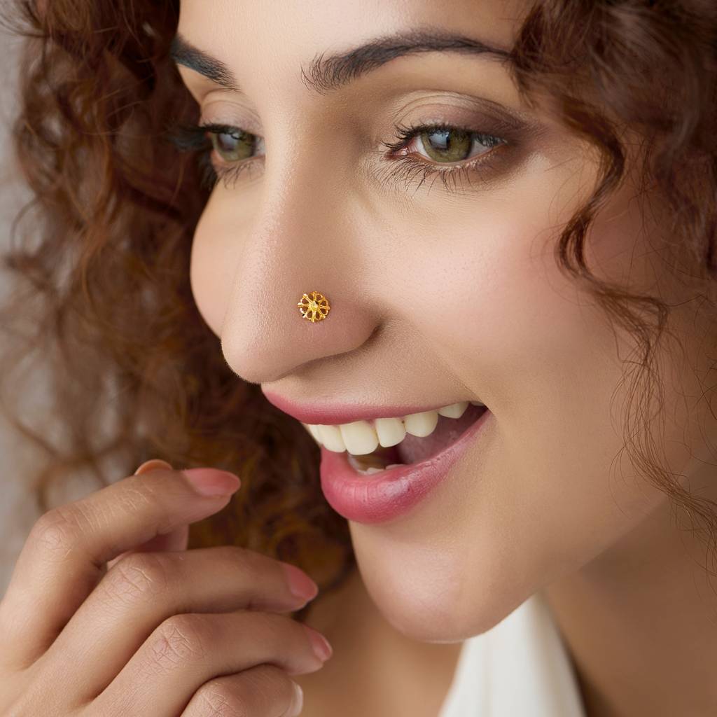 Yuvora 18K Yellow Gold Loop Diadem Nose Pin For Women | Screw Back Closure | Bis Hallmarked | Pure Gold  : PCNP1067-DC-18YG-IS