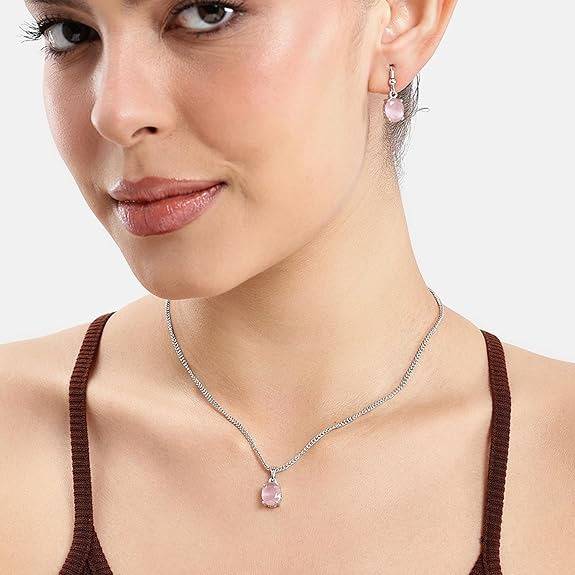 Sleek Ad Oval Pendant Set In Rhodium– Office & Daily Wear : AD-859-IRMPPDER