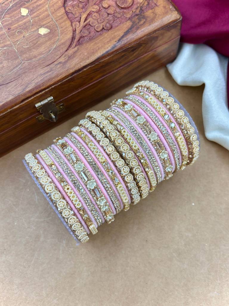 Velvet Bridal Bangles Set : HB-53-24-PINK