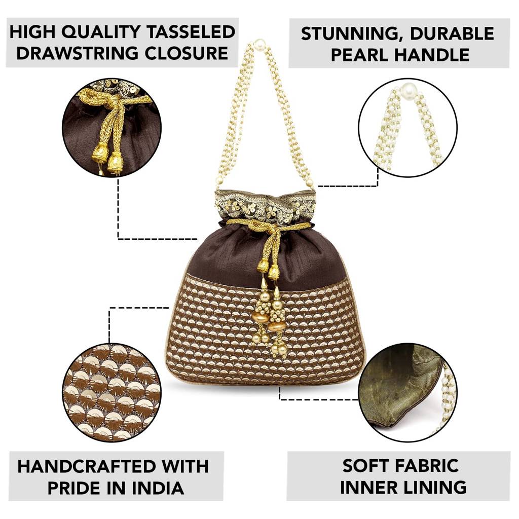 Ethnic Potli Bag For Women Handmade Purse Evening Handbags Stylish Bridal Fashion Clutch Bag Gift For Girls (P05B) : P05BR