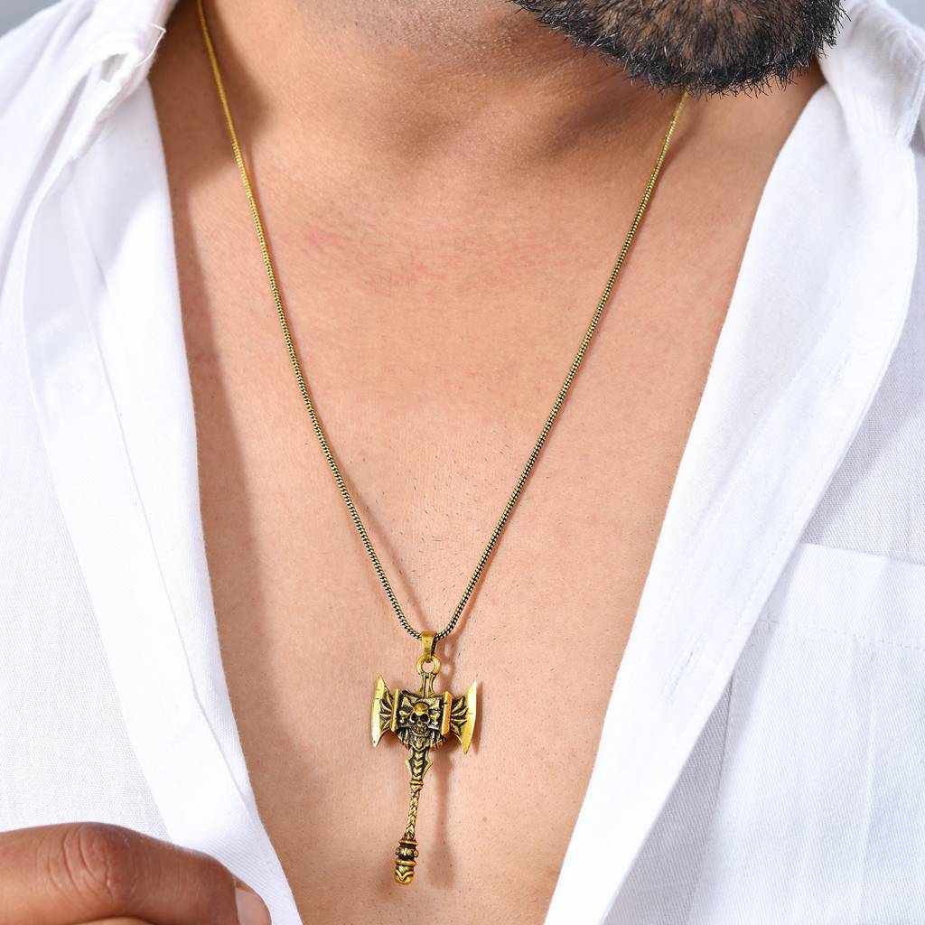 Statement Warrior Axe Gold Oxidised Men’S Pendant : 8905124565430