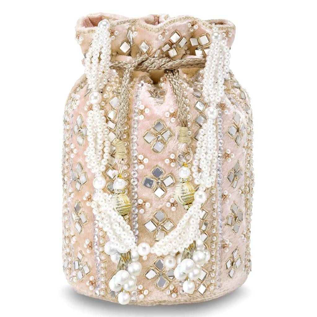 Potli Bags For Women Evening Bag Clutch Ethnic Bride Purse With Drawstring (P25Crm) : P25PCH