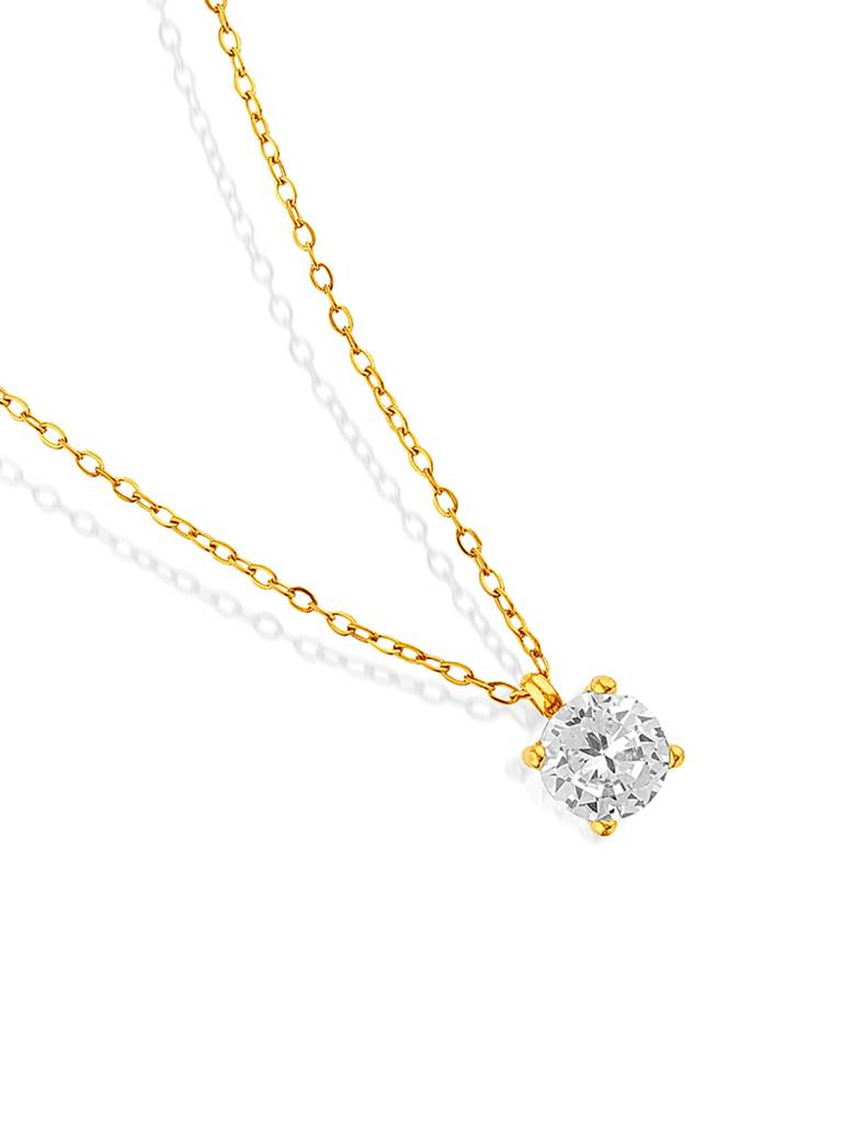 18K Gold Plated Golden Solitaire Necklace Stainless Steel Waterproof & Anti-Tarnish : N5ASSS0G