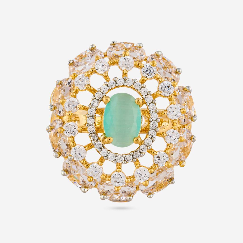 Rhodium-Gold - Plated Party Wear Zircon Finger Ring - 458702 : 458704