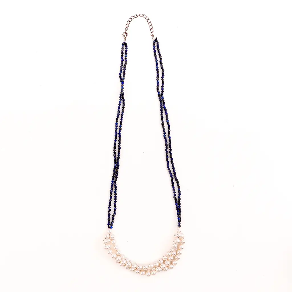 Lapis Lazuli And Pearls Layered Necklace : 11795351