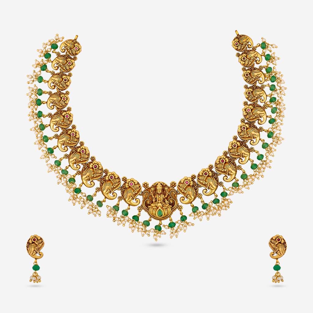 Ruby-Green Gold - Plated Festive Antique Necklace - 466743 : 466743