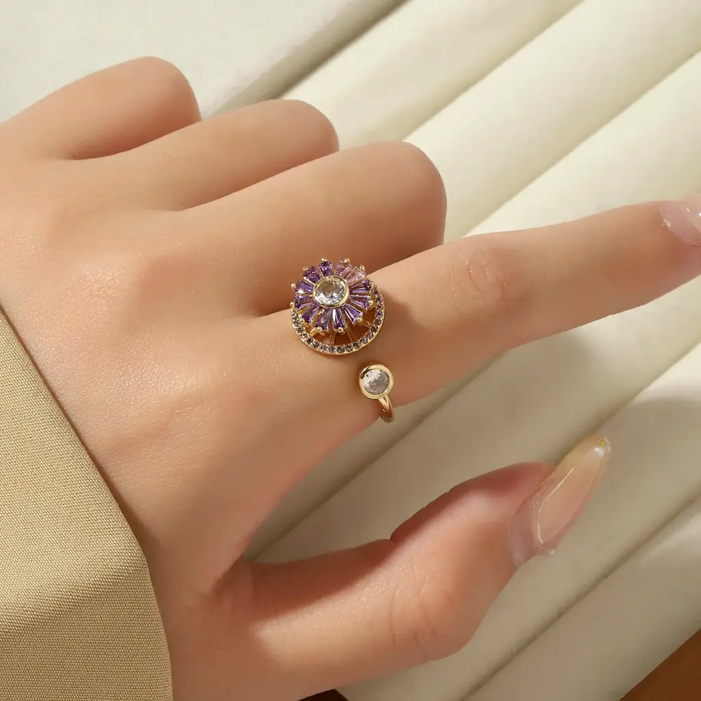 Haya Purple Baguette Spinner Ring : RS13809-G-PPL