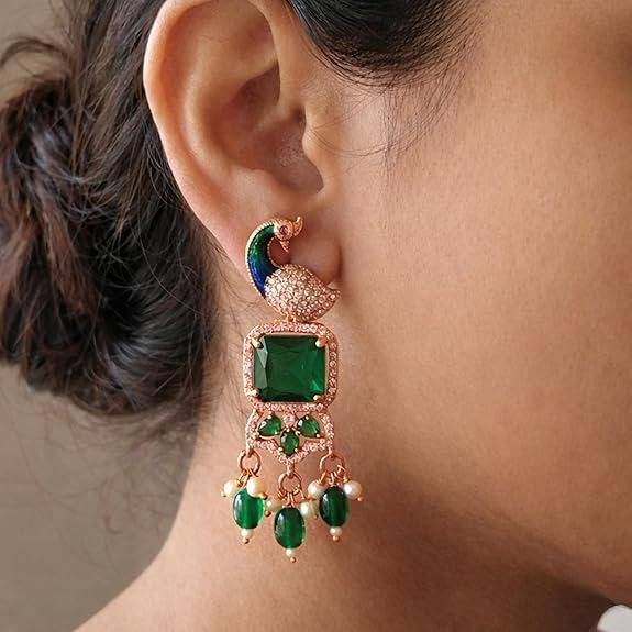 Rose Gold Peacock Dangle Earrings : AD-934-RGGNERER