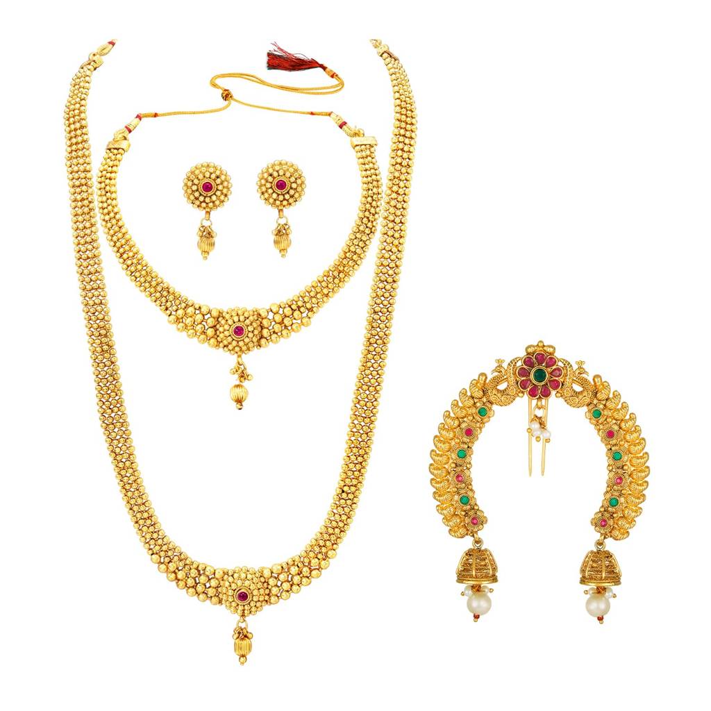 Combo Of Maharani Haar Bridal Set & Juda Pin Gifts For Women : PF04BR3398RP-PF04HJ02RG