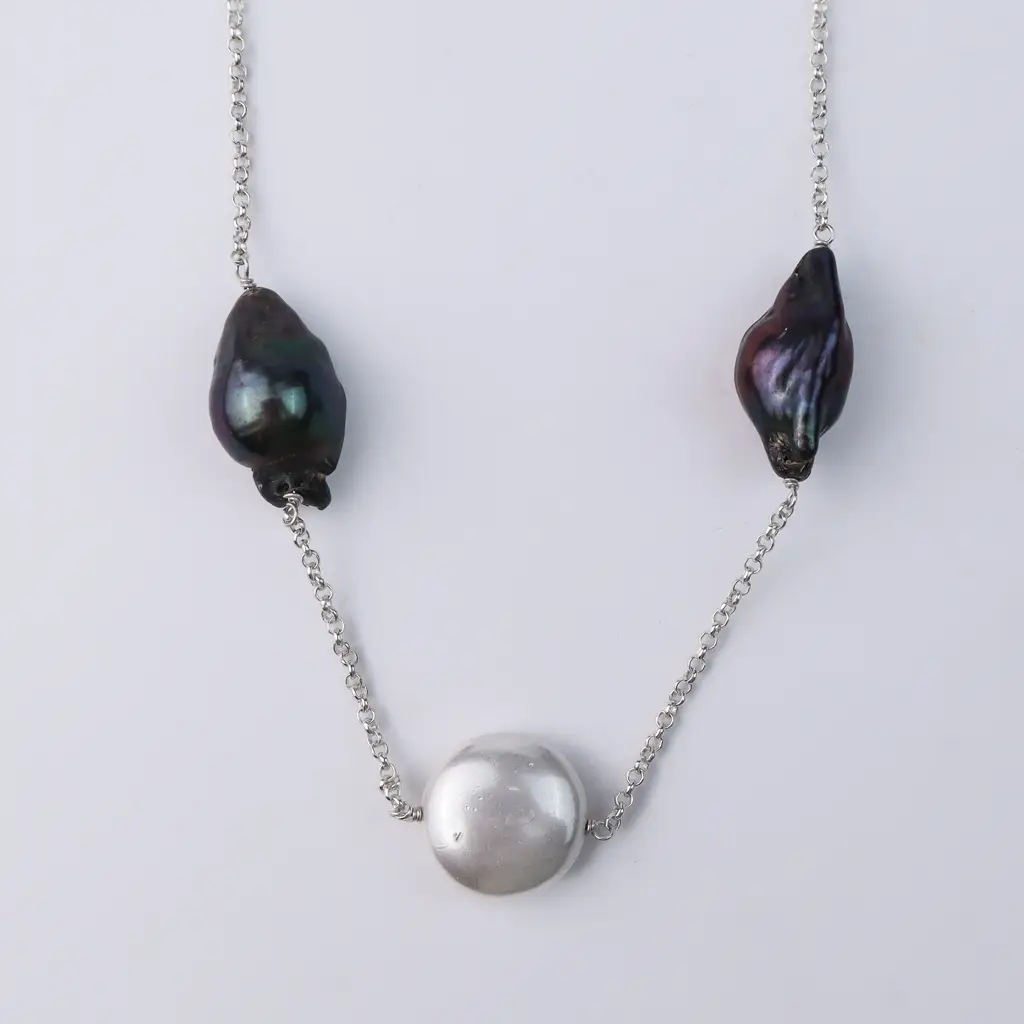 Pearl Line Necklace - Baroque Pearls & Coin Pearls : 72973207