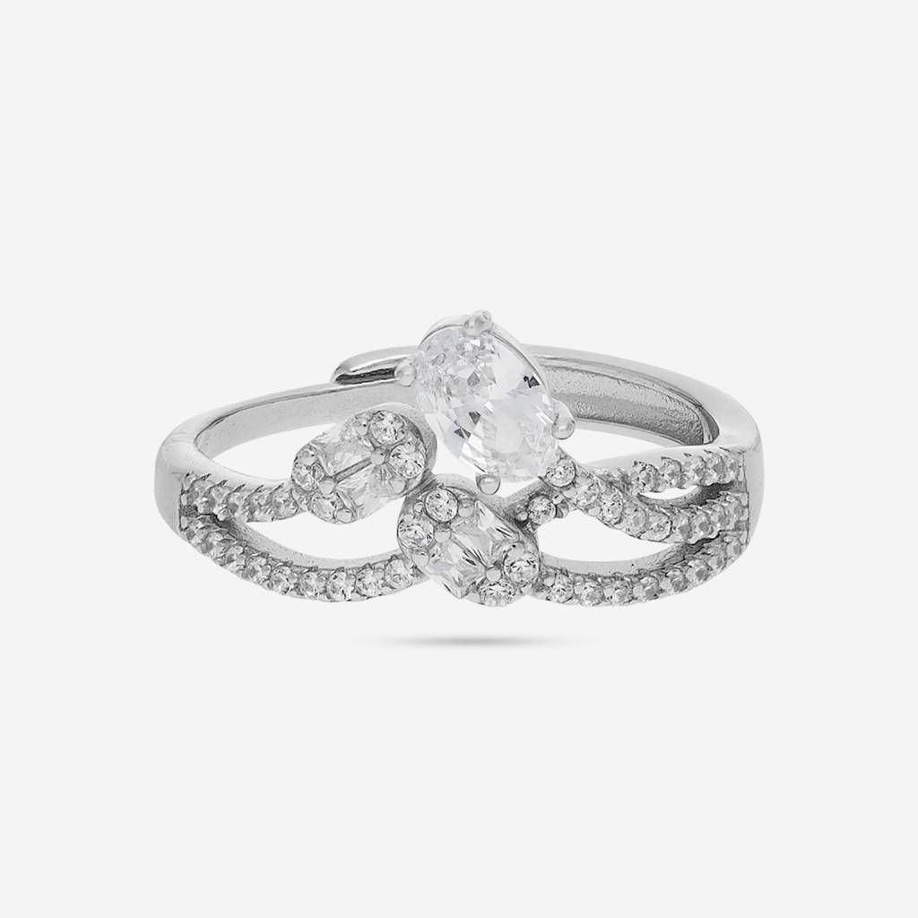 White Rhodium - Plated Office Wear Silver Finger Ring - 453172 : 453172