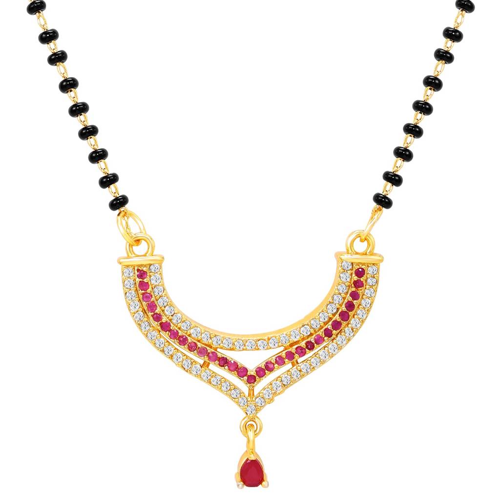 Gold Plated Fancy Rani Pink Cz Studded Mangalsutra For Women | Festive & Bridal Jewellery, Anniversary Birthday  : PF04MS19RPW