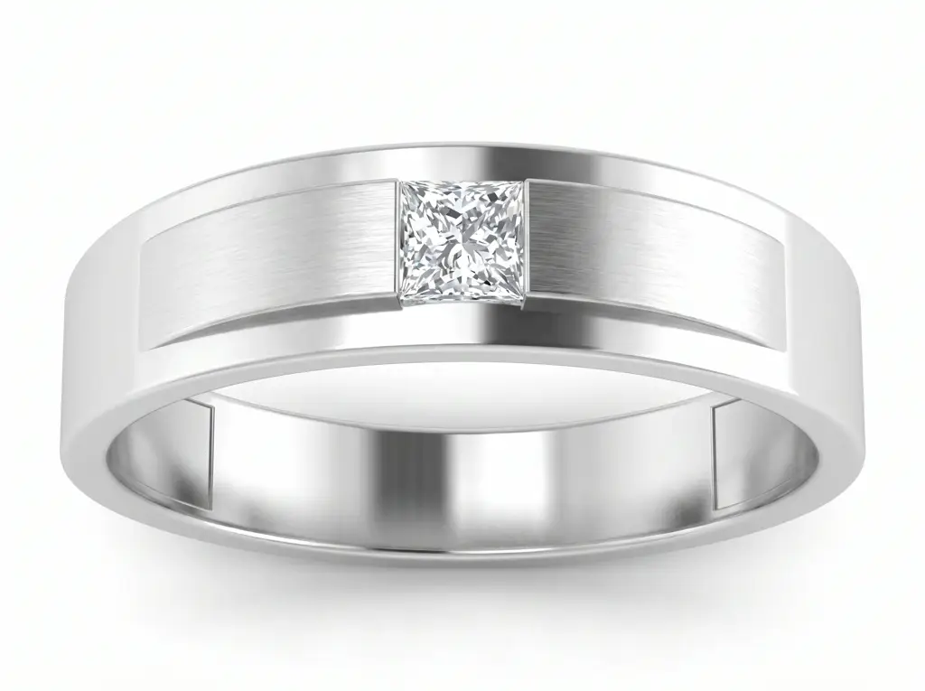 Princess Cut Solitaire Diamond Wedding Men'S Ring | Classic Solitaire Setting : RCC0002-YE-Silver925-LabD-9