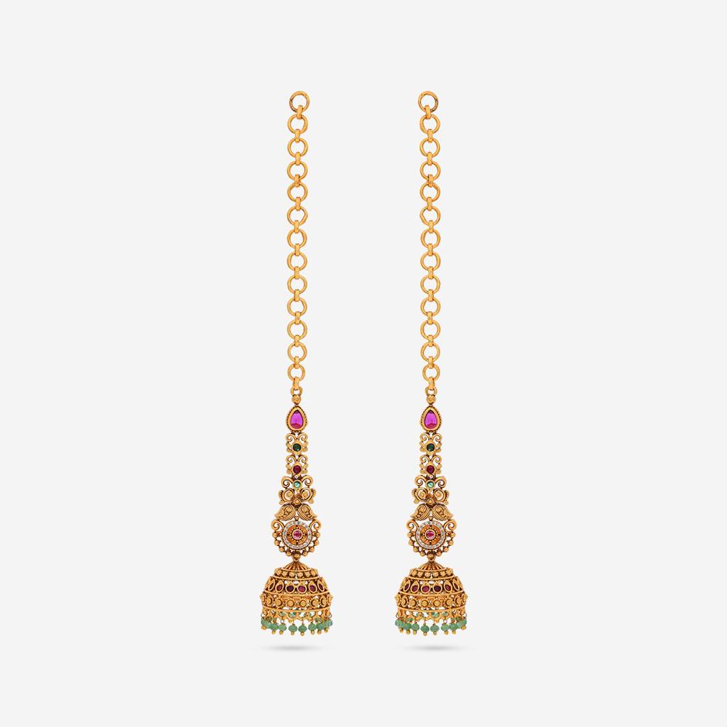 Ruby-Green Gold - Plated Bridal Antique Earring - 452374 : 452374