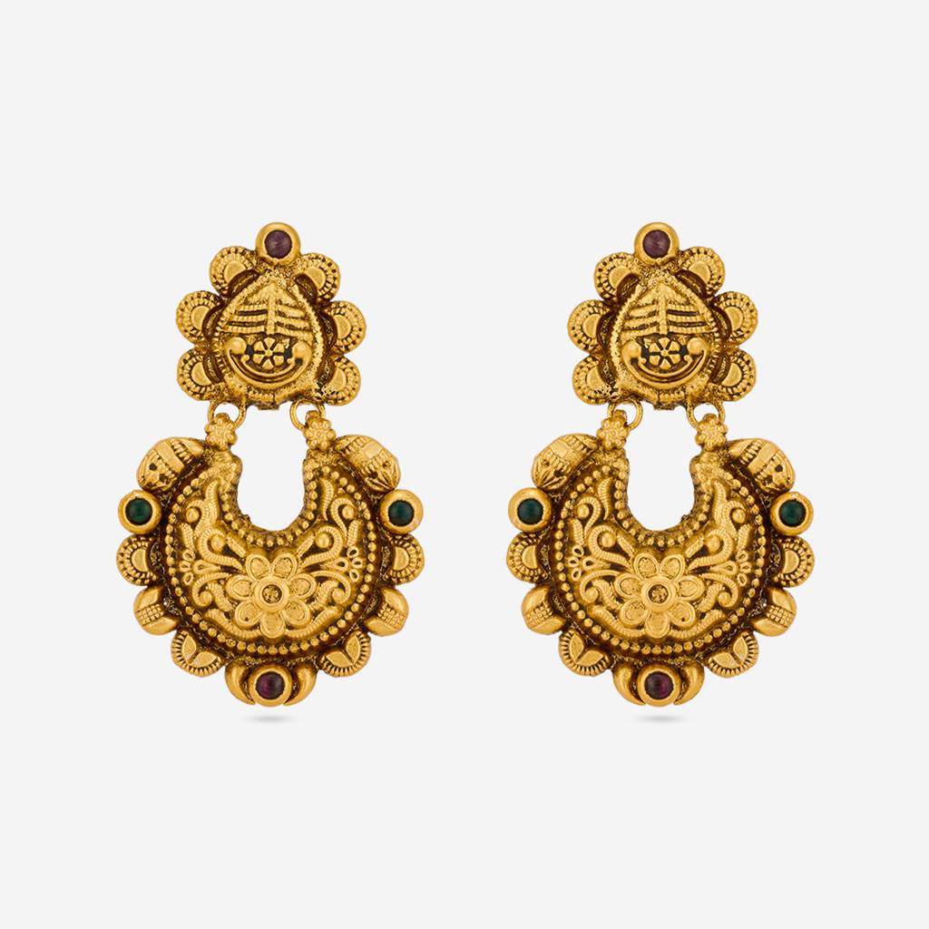 Ruby-Green Gold - Plated Festive Temple Earring - 465042 : 465042