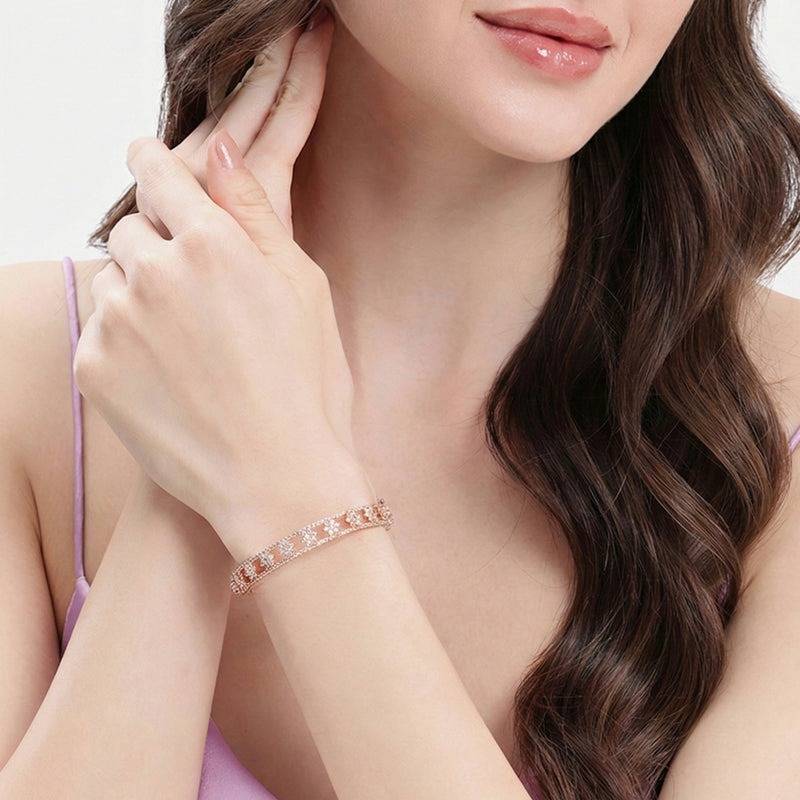 Cz Flower Bangle With Pearl Accents | Statement Bangle : AD-053-RGWEBANGLE