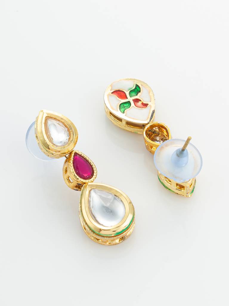 Ruby Red Kundan Gold Plated Traditional Pendant Necklace Set : NK4845