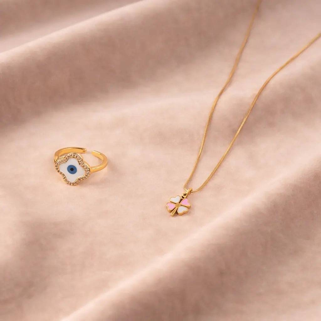 Blush Blossom Necklace And Ring Set : NRC-030-G-PNK-1